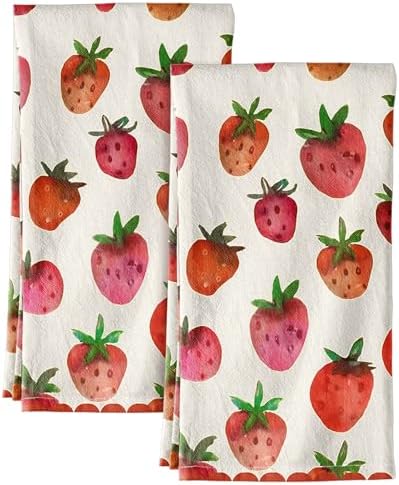 Miss Adola Flour Sack Kitchen Towels Set of 2, Strawberry by MissAdola