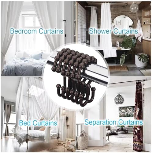 Resze 12 PCS Black Plastic Double Shower Curtain Hooks, Shower Curtain Liner - Image 7