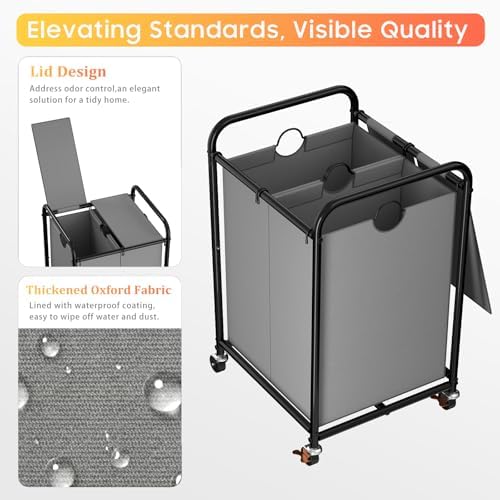 120L Laundry Sorter 2 Section, Rolling Laundry Basket - Image 4