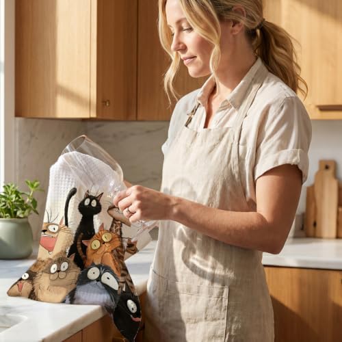 2 Pcs Cute Cat Kitchen Towels, Funny Cats Gifts Absorbent Hand Towels-01 - Image 6