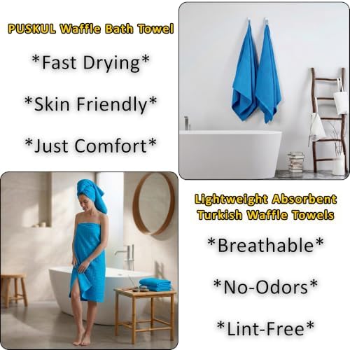 PÜSKÜL Natural 100% Turkish Cotton Waffle Bath Towels Set of 2, Extra-Large - Image 6