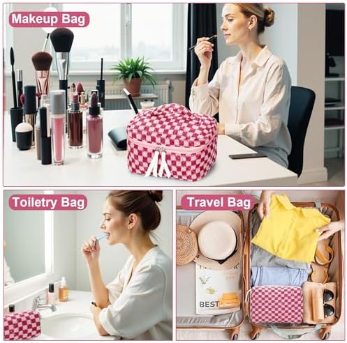 BuyCard Quilted Makeup Bag Set, CuteFloral Cotton Coquette Makeup Bag Toiletry - Image 5