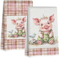 Jztco 2 Pcs Cute Pig Kitchen Towels, Plaid Pink Soft Absorbent Hand Towels by Jztco