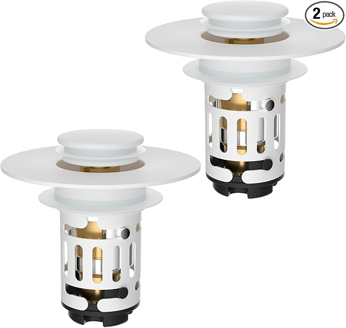 Hibbent 2 PCS Upgraded 3 in 1 Bathroom Sink Drain Strainer, Pop Up Stopper | by Hibbent