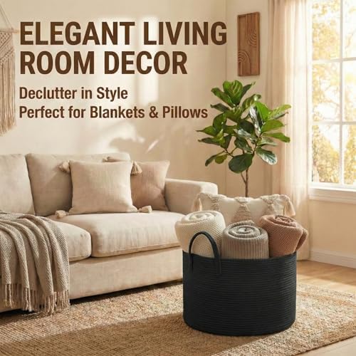 JMvicyroam 65L Extra Large Machine Washable Cotton Rope Blanket Basket - Image 2