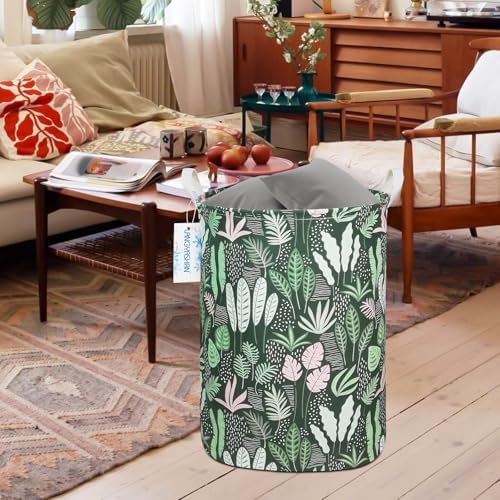 Round Laundry Basket Collapsible Storage Hamper Organizer Full Leaf - Image 7
