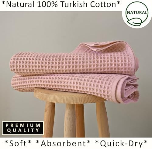 PÜSKÜL Natural 100% Turkish Cotton Waffle Bath Towels Set of 2, Extra-Large - Image 5