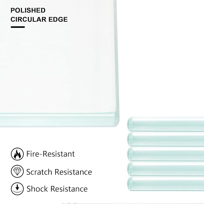 Floating Shelves - Pack of 5 Tempered Glass Shelves, 12" W x 46" L, 3/16" Thick, Polished Edges-– Rectangular Replacement Shelves for Cabinets, Display Cases & Retail Fixtures