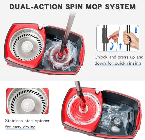 Spin Mop and Bucket Set with 6 Microfiber Heads, Dark Grey - Image 4