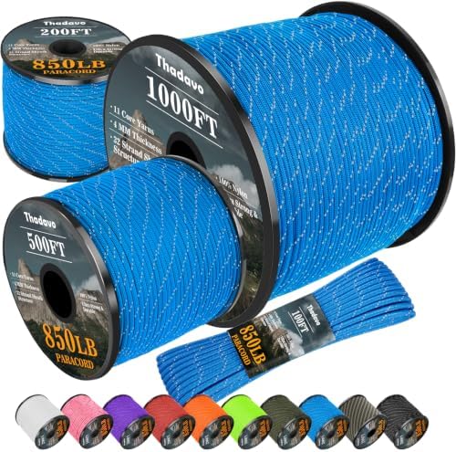 Reflective Paracord Rope 850Ib, 50/100/200/500/1000ft 4MM 11 Strand Strong by Thadavo