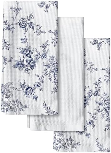 Miss Adola 3pcs Cotton Waffle Kitchen Towels, Toile Print by MissAdola