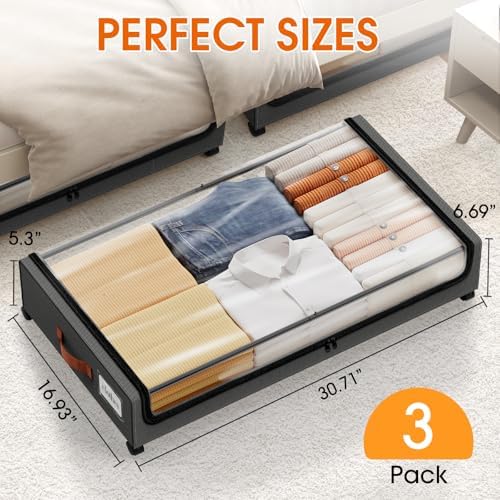 Under Bed Storage with Wheels 3Pack Storage Containers with Clear Window - Image 2