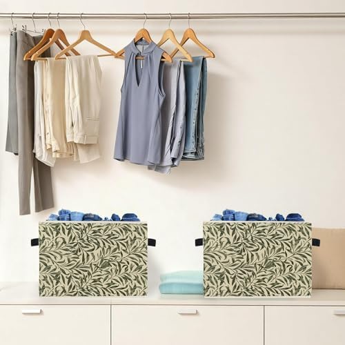 Green Willow Plant Storage Box Bins, Vintage Rustic Botanical Collapsible - Image 4