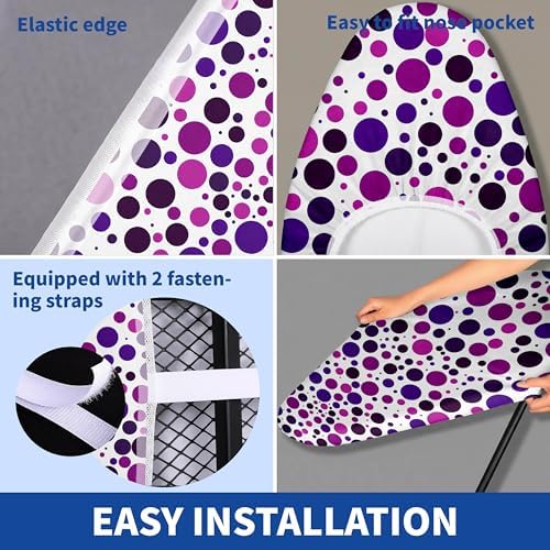 Ironing Board Cover and Pad, Thick Scorch Resistant Padding Purple Dots Print - Image 3