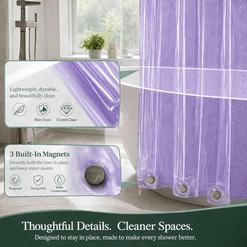 EHZNZIE Purple Shower Curtain Liner 72x72, PEVA Waterproof Bath Curtain - Image 4