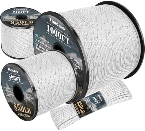 Reflective Paracord Rope 850Ib, 50/100/200/500/1000ft 4MM 11 Strand para Cords by Thadavo