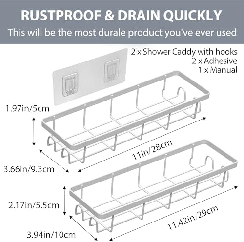 Shower Caddy Organizer with Hooks, Self Adhesive Bathroom Shelves, No Drilling - Image 3