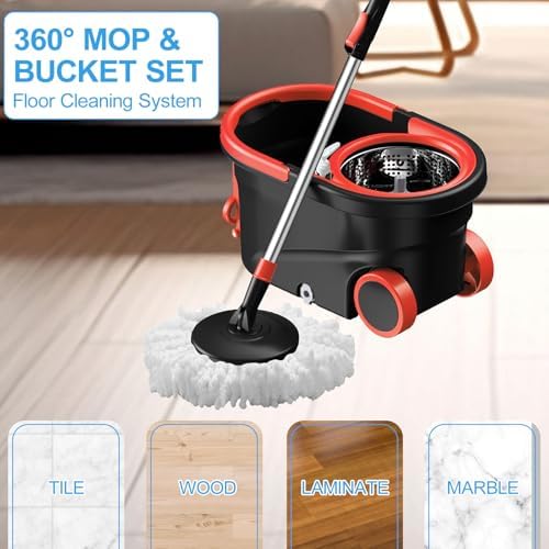 Spin Mop and Bucket with Wringer Set, 360° Rotating Head Mop Bucket System with - Image 2