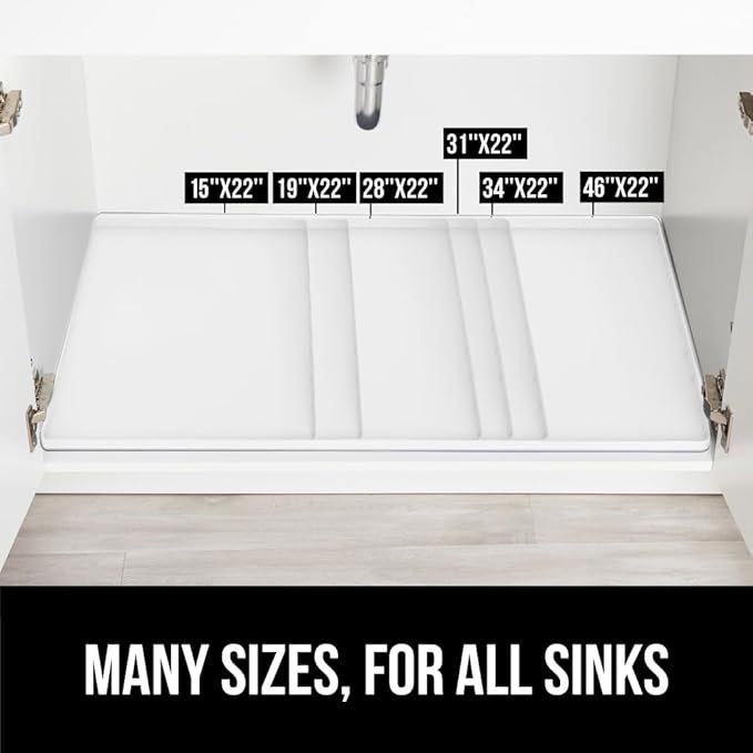 GORILLA GRIP Waterproof Silicone Under Sink Mat with Raised Lip for Kitchen and Bathroom, 31 x 22 in, Cabinet Shelf Liner Stay in Place Mats Dishwasher Safe Drawer Liner, Organizer Tray, White