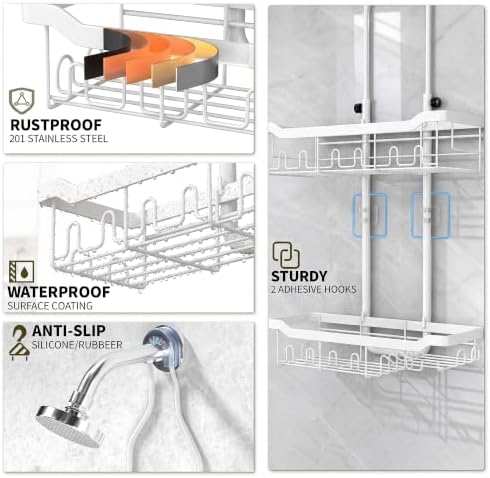 Adjustable Shower Caddy Hanging Rustproof: Tool-free Height Adjustment - Image 6