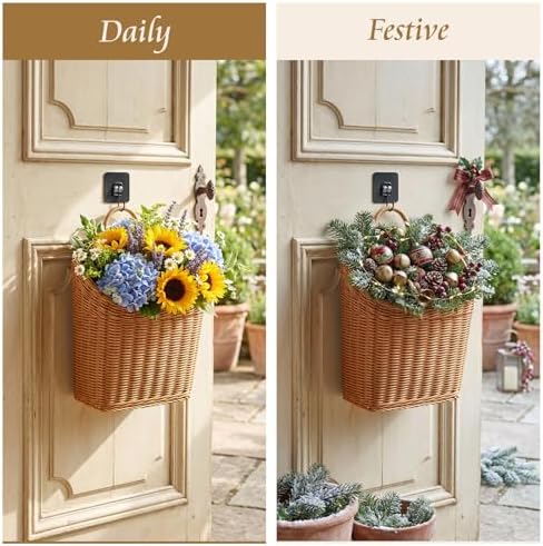 MIPON 2 Pack Handmade Woven Hanging Waterproof Plastic Rattan Wicker Basket - Image 6
