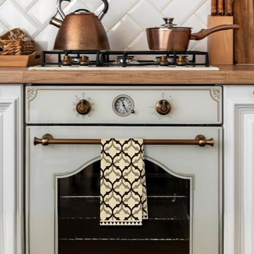 Beige and Brown Moroccan Kitchen Towels, Boho Abstract Dish Tea Towels - Image 3