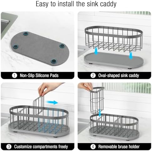 Sink Caddy Kitchen Sink Organizer, Sponge & Brush Holder, Stone Drying Mat - Image 4