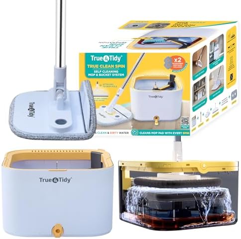 True & Tidy TrueClean Spin Mop 2.0 w/Detachable Bucket & Foldable Mop Head by TrueTidy