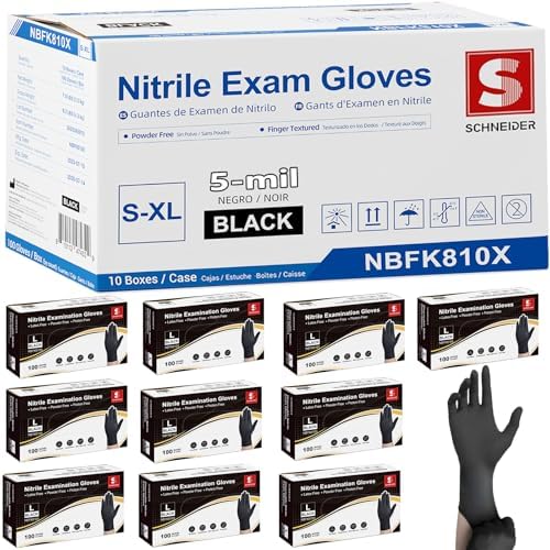 Schneider Black Nitrile Gloves, Gloves Disposable Latex Free, Powder Free by Schneider