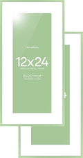 Homeforia 12x24 Sage Green Picture Frame, High End Metal 12x24 Poster Frames with Mat 8x20 Photo, 12 x 24 Green Frame Matted to 8 x 20 Print, 24x12 Panoramic Frames, Tempered Glass, Wall Kit, Set of 2