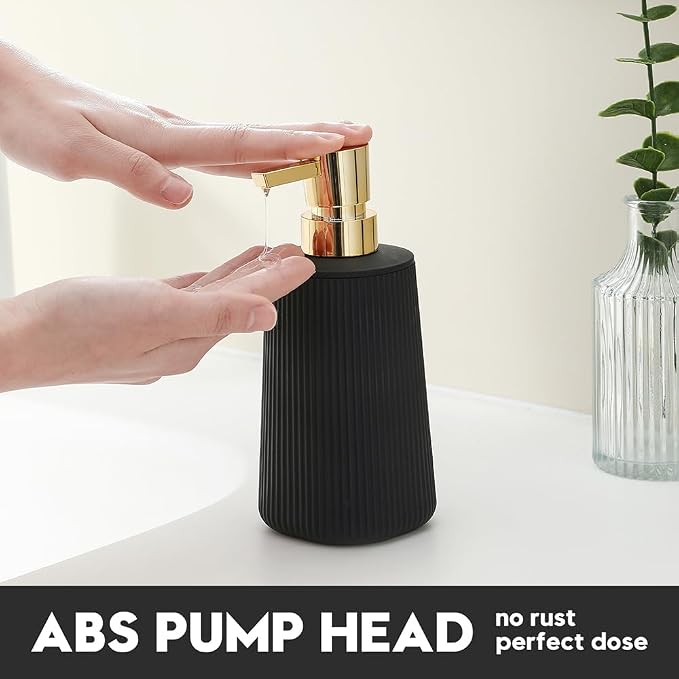 YAUKPH Small Soap Dispenser for Bathroom and Kitchen Matte Black and Gold | - Image 3