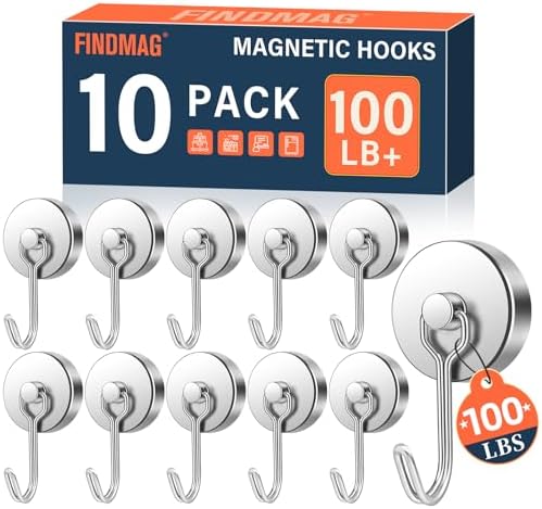 FINDMAG Magnetic Hooks Heavy Duty, 100lb+ Super Strong Magnetic Hooks by FINDMAG
