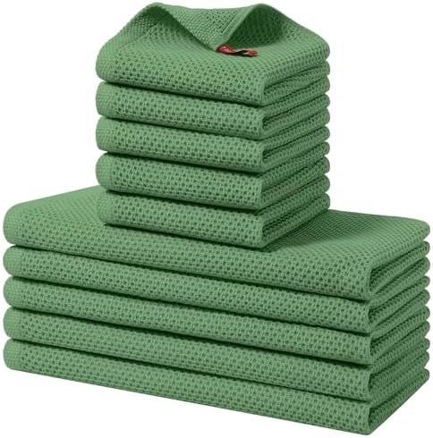 Homaxy 10 Pack 100% Cotton Kitchen Towels and Dishcloths Set, Grass Green by Homaxy