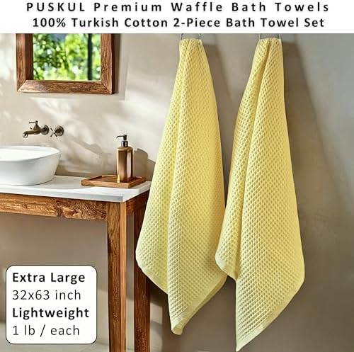 PÜSKÜL Natural 100% Turkish Cotton Waffle Bath Towels Set of 2, Extra-Large - Image 4