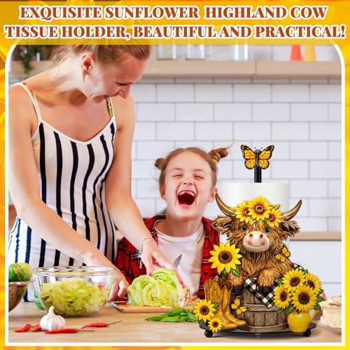 Summer Sunflower Highland Cow Paper Towel Holder Sunflower Floral Cattle - Image 2