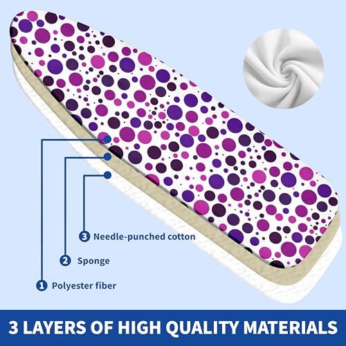 Ironing Board Cover and Pad, Thick Scorch Resistant Padding Purple Dots Print - Image 2