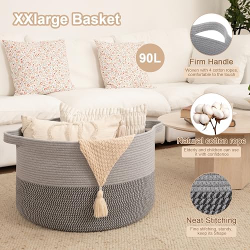 OIAHOMY 90L XXXLarge Blanket Basket Living Room Laundry Basket Dark Grey - Image 4