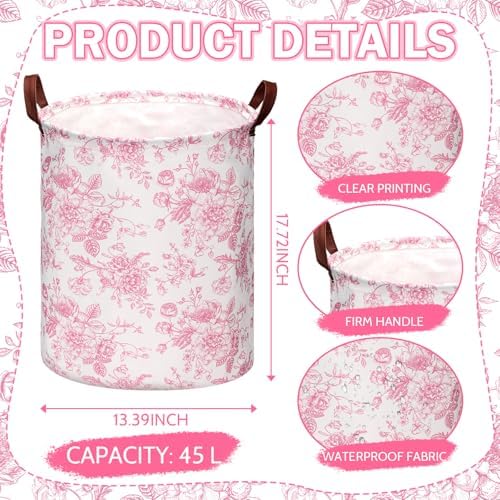 CroBlissful 2 Pcs Pink Floral Laundry Basket Coquette Storage Basket - Image 6
