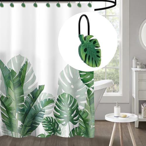 Tropical Leaf Decorative Shower Curtain Hooks, Monstera Deliciosa Leaves Shower - Image 5