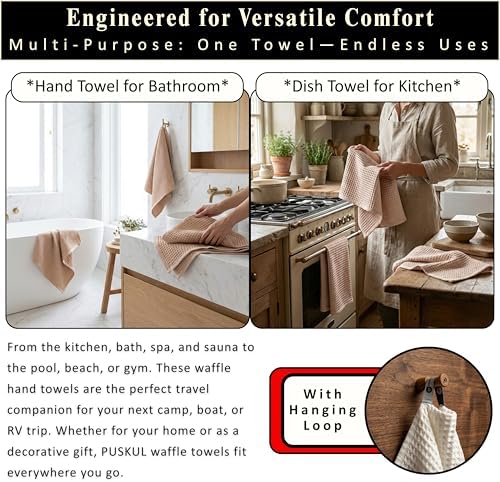 PÜSKÜL Natural 100% Turkish Cotton Waffle Hand and Kitchen Towels Set of 3 - Image 6