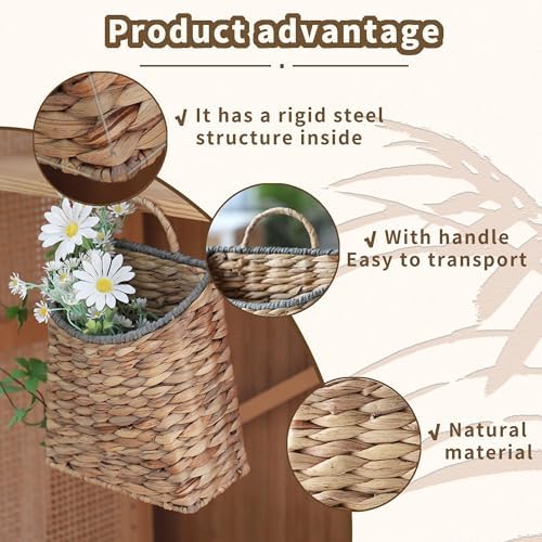 GYASVWU Woven Hanging Basket Water Hyacinth Hanging Wall Basket Wicker Handmade - Image 2