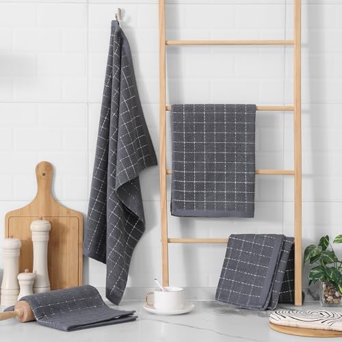 Homaxy 100% Cotton Terry Kitchen Towels, Large 4 Pack, Dark Grey - Image 6
