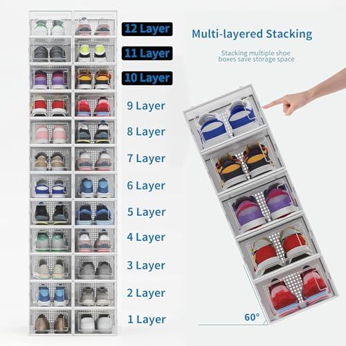 Seseno 12 Pack Shoe Organizer Storage Bins Clear Plastic Stackable Shoe Boxes - Image 4