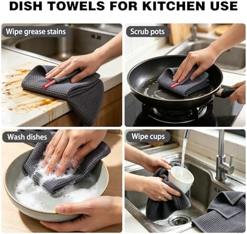 QUILTINA Kitchen Dish Cloths 6 Pack, 12 x 12 Inches, 100% Cotton Waffle Weave - Image 6