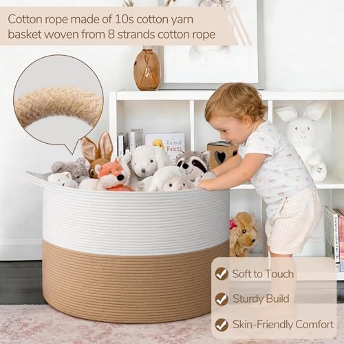 INDRESSME 115L Extra Large Woven Rope Blanket Basket Living Room - Image 3