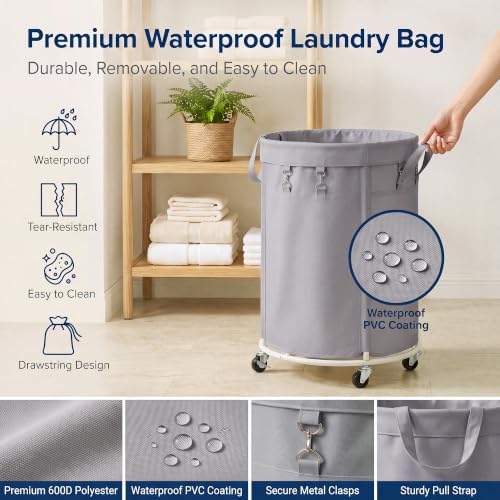 150L Large Capacity Rolling Laundry Basket Hamper - Image 5