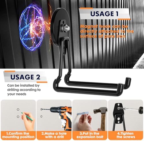 Upgraded Magnetic Garage Hooks, Hoses and Garden Tools, No-Drill Storage - Image 4