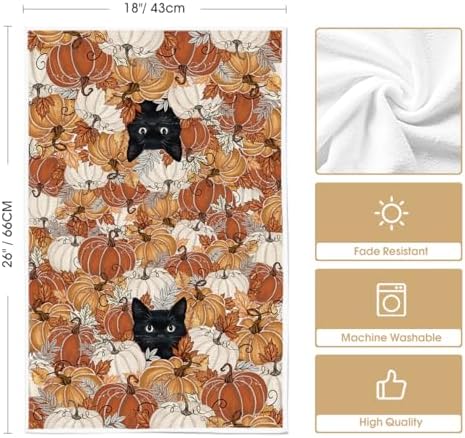 Artoid Mode Orange Pumpkin Cat Fall Kitchen Towels Set of 4 18x26 Inch - Image 6