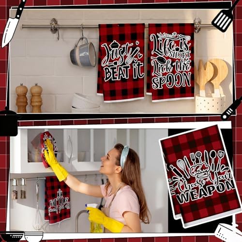 Bencailor 6 Pcs Red Black Plaid Kitchen Towels Decorative Sets Dish Towels - Image 4