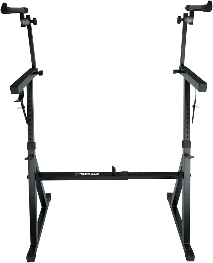 Rockville Z55 Z-Style 2-Tier Piano Keyboard Stand w/ Bag & Headphone Hook – Portable & Sturdy, Height & Width Adjustable, Fits 54/61/76/88-Key Electric Pianos & Keyboards – 250 lb Capacity